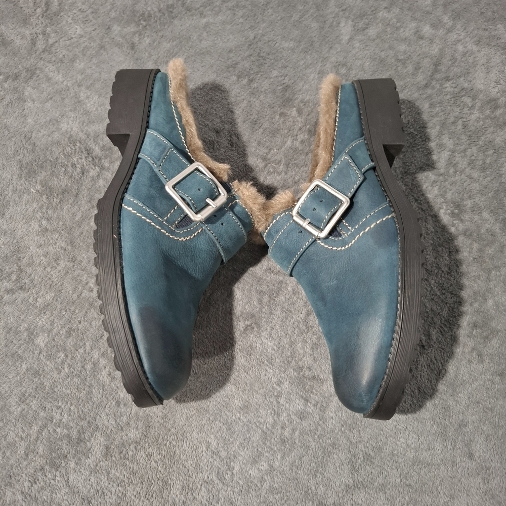 Naturalizer N5 Comfort Shoes Women 7.5 Teal Leather Slip On Mules Casual Ernesta - Picture 4 of 10